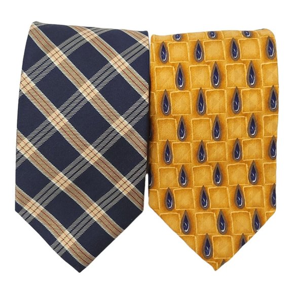 Barbara Blank J Z Richards Silk Ties Navy Plaid Yellow Paisley Lot Of 2 - Picture 7 of 10